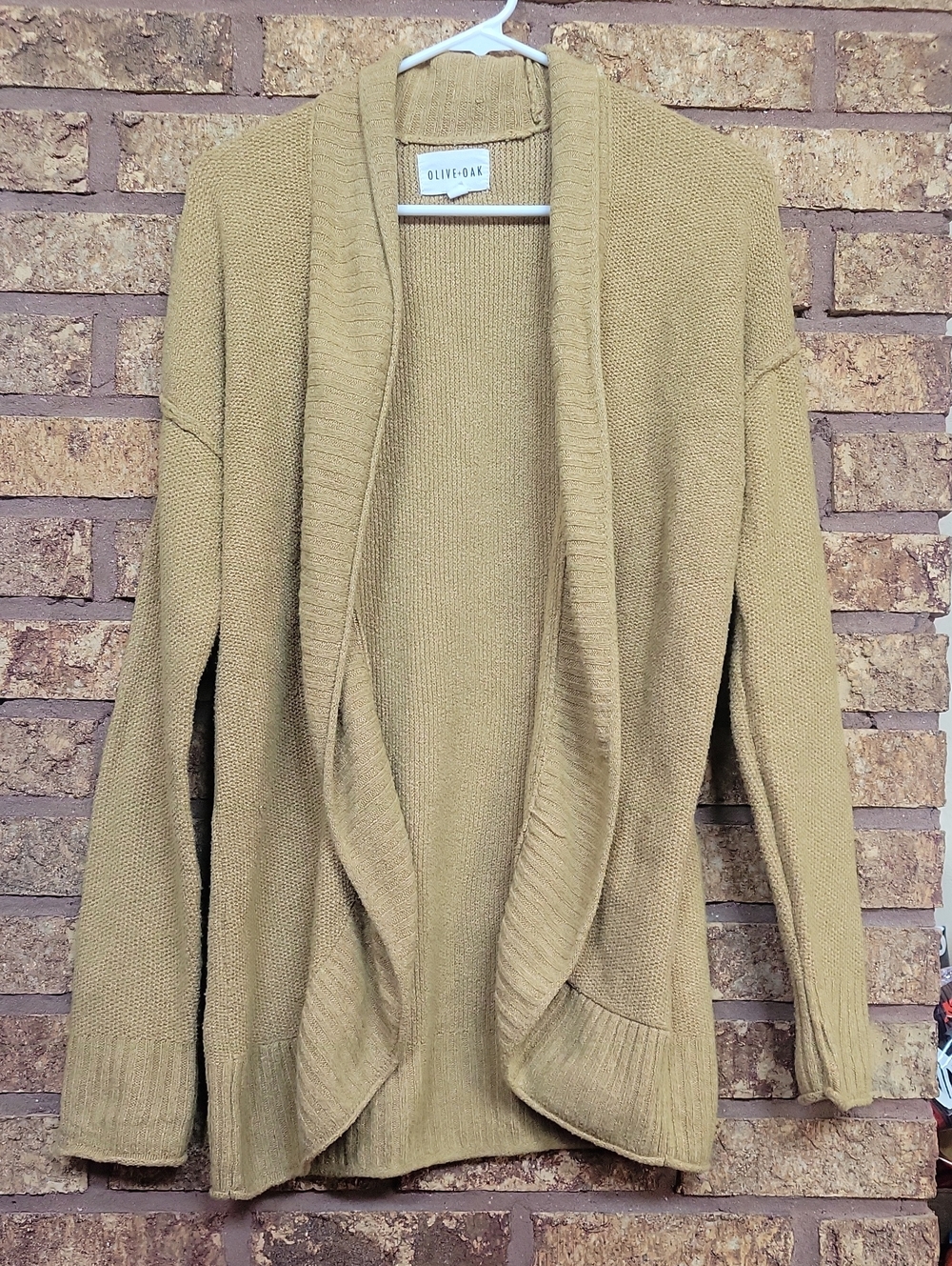 Olive & Oak Wheat Open-Front Shawl Collar Cardigan Size Small Stretch Fall